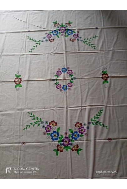 Handpainted  cotton Single bed sheet Floral Print - Design 4